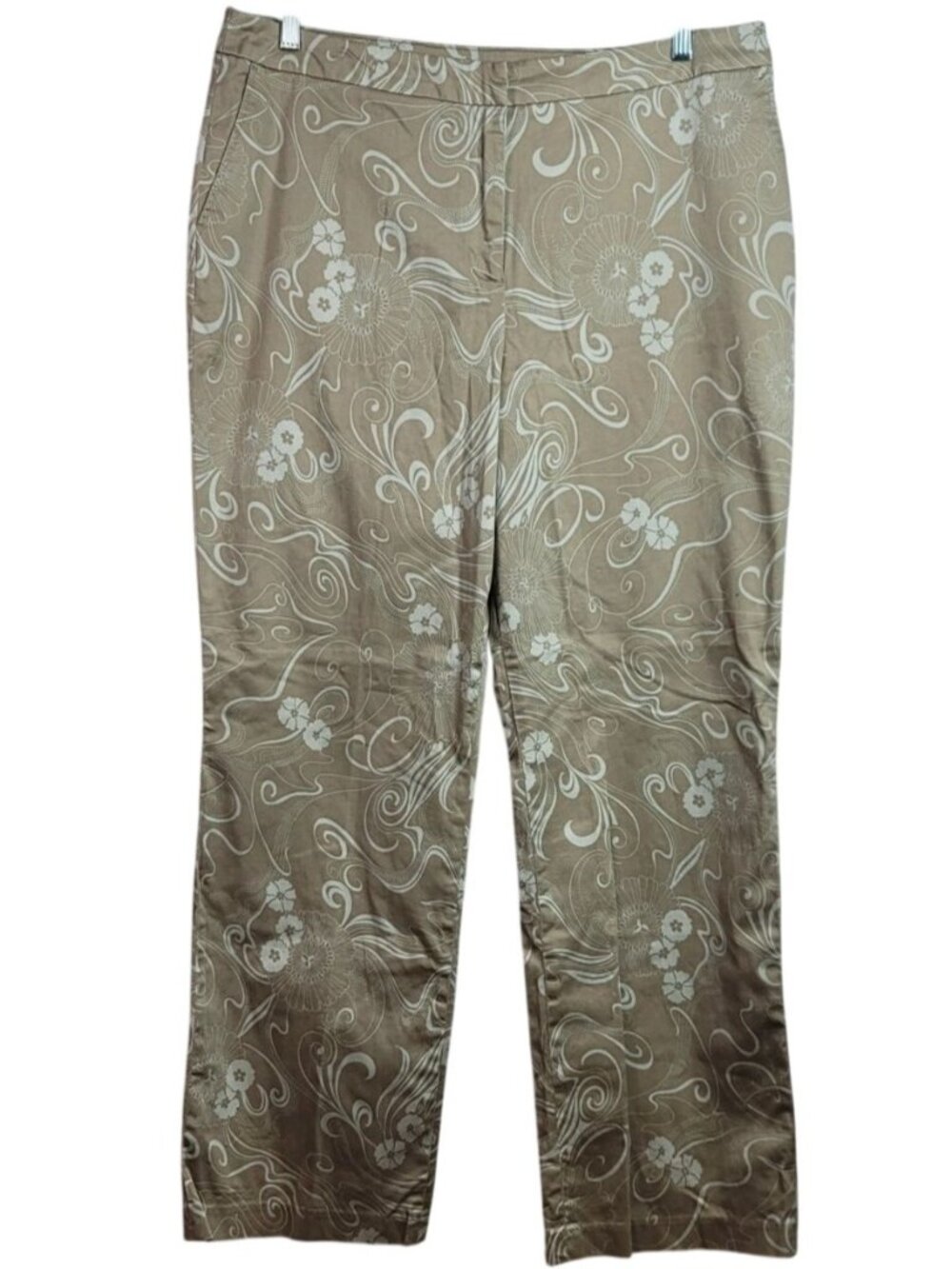 Spiegel Womens Floral Pants Tan Size 18 High Rise Flat Front Zipper Wide Leg